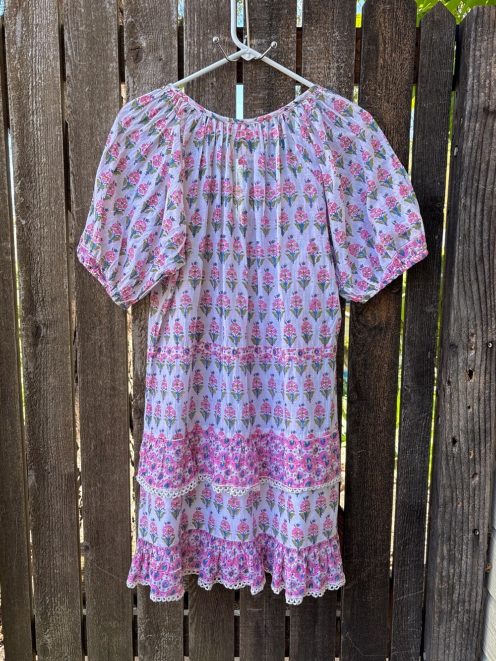 Bell By Alicia Bell Roxy Floral Cotton Tiered Mini Dress In Pink/White Sz S - Picture 2 of 15
